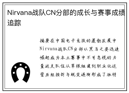 Nirvana战队CN分部的成长与赛事成绩追踪