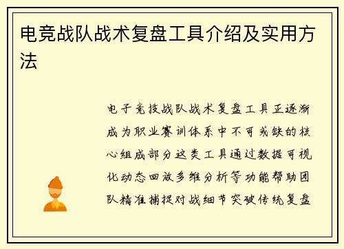 电竞战队战术复盘工具介绍及实用方法